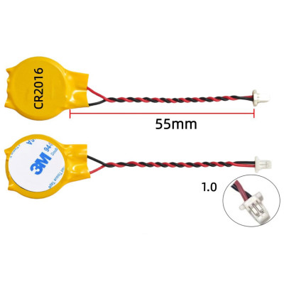 Батарейка CR2016 2pin 1mm 60mm для Bios CMOS ноутбука JST