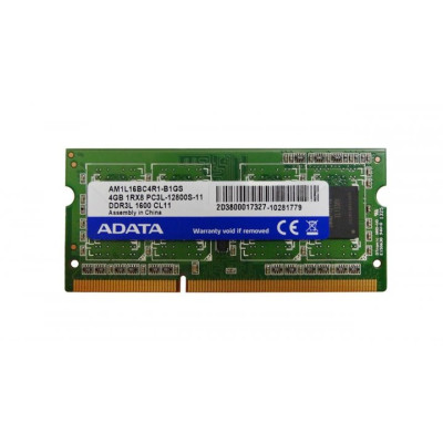 Оперативна пам'ять SO-DIMM Adata 4Gb DDR3L 1600MHz PC3L-12800S CL11 (AM1L16BC4R1-B1GS)