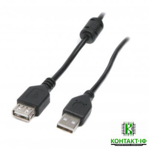 Кабель-подовжувач Maxxter USB 1м з феритом, чорний
