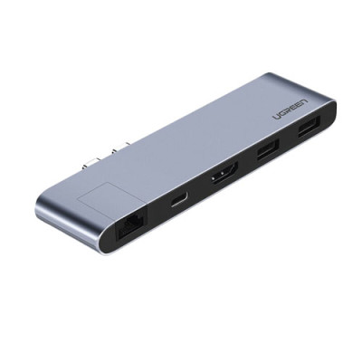 Перехідник/Хаб для MacBook Pro Ugreen 5 в 1 USB-C/Type-C to 2xUSB 3.0/1xHDMI/1xUSB-С/1xRJ-45 Gigabit Ethernet LAN (CM218/50984) (Space Gray)