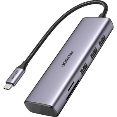 Перехідник/Хаб Ugreen 7 в 1 USB Type C to 3xUSB Type A, 1 USB C (PD 100W), HDMI (4k 30hz), 1 TF, 1 SD. (CM512/35888), (Space Gray)