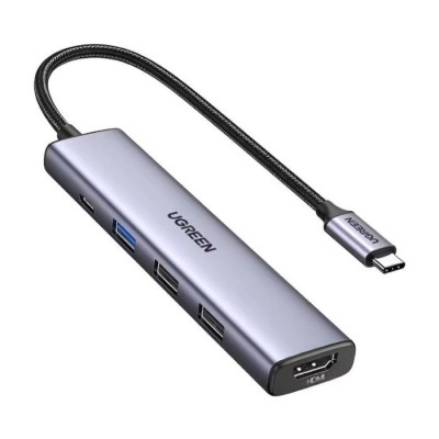 Перехідник/Хаб Ugreen 5 в 1 USB Type C to 3xUSB Type A, 1 USB C (PD 100W), HDMI (4k 30hz), (CM478/15495), (Space Gray)