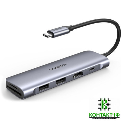 Перехідник/Хаб Ugreen 6 в 1 USB-C/Type-C to 3xUSB 3.0/1xHDMI/1xCardReader (CM195/70410) (Space Gray)