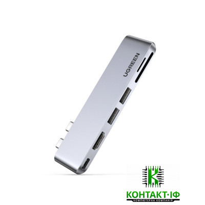 Перехідник/Хаб для MacBook Pro/Air Ugreen 6 в 2 USB-C/Type-C to 2xUSB 3.0/1xHDMI/1xUSB-С/1xCardReader (CM380/80856) (Space Gray)