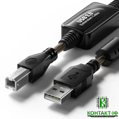 Кабель для принтера USB 2.0 AM/BM 10m. активний (з підсилювачем)