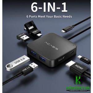 USB-C Hub ACASIS 6in1 з 4K HDMI, PD 100W, 3xUSB 3.0, 2xType-C, HC31-L15