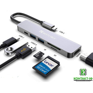 Концентратор Hub 6 в 1 USB Type-C - 2xUSB3.0, USB-C PD, HDTV, SD/TF