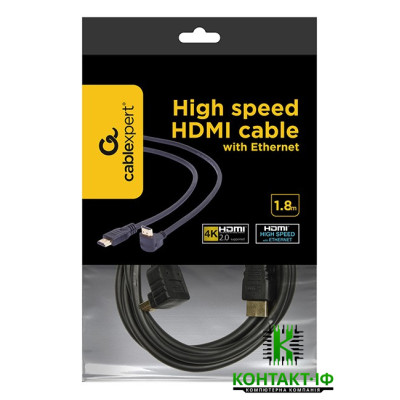 Кабель HDMI to HDMI 1.8m Cablexpert v1.4 4K 60Hz 1x90° (пакет)