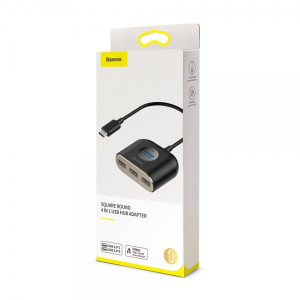 USB-Hub Baseus Square round 4 in 1 USB HUB Adapter Type-C TO USB3.0*1+USB2.0*3 0.17m Black