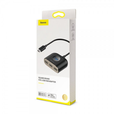 USB-Hub Baseus Square round 4 in 1 USB HUB Adapter Type-C TO USB3.0*1+USB2.0*3 0.17m Black
