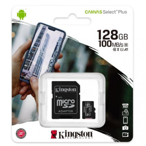 Kingston microSDXC 128Gb Canvas Select Plus Class 10 UHS-I U1 V10 A1 + SD-адаптер (SDCS2/128GB)