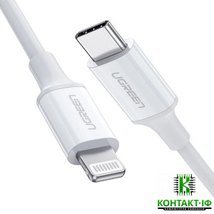 Кабель зарядний Ugreen USB Type-C - Apple Lightning 1м Rubber Shell White (Apple MFi)