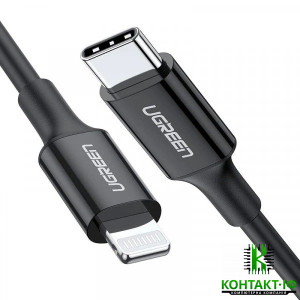 Кабель зарядний Ugreen USB Type-C - Apple Lightning 1м Rubber Shell Black (Apple MFi)