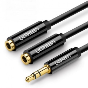 Аудіо кабель-адаптер AUX UGREEN AV134 3.5mm Male to 2 Female Audio Cable 20см Black (20816)