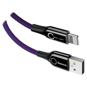 Кабель Baseus C-shaped Light Intelligent power-off Cable Lightning 2.4A 1M Purple