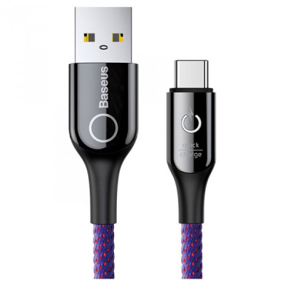 Кабель Baseus C-shaped Light Intelligent power-off Cable USB For Type-C 3A 1M Purple