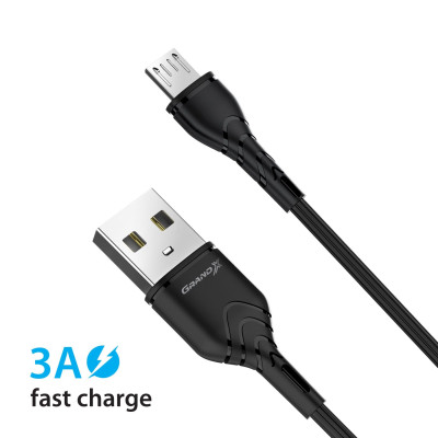Кабель Grand-X MicroUSB 3A 1m Fast Сharge Black, PM-03