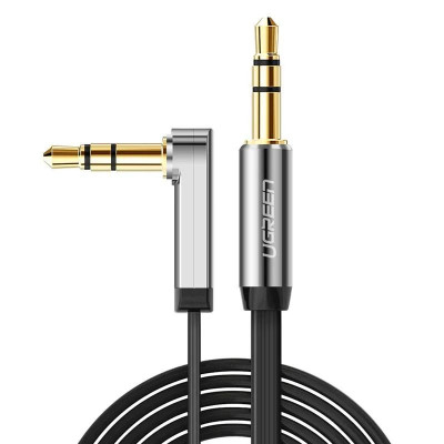 Аудіо кабель Ugreen AV119 10598 AUX 3,5 мм jack з кутовим штекером 1,5 м Чорний/Сріблястий