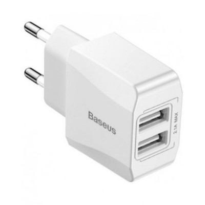 Зарядний пристрій Baseus USB Wall Charger 2xUSB 2.1A Mini Dual-U White