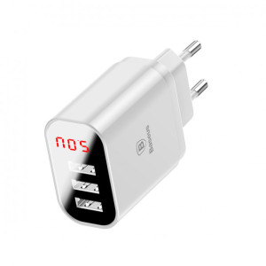 Зарядний пристрій Baseus USB Mirror Lake Intelligent Digital Display 3xUSB White