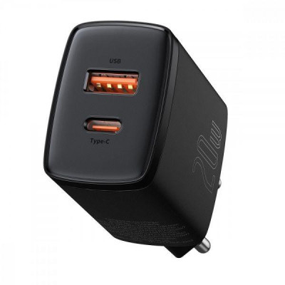 Зарядний пристрій Baseus Compact Quick Charger USB+Type-C 20W PD+QC Black (CCXJ-B01)