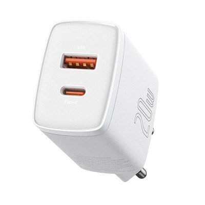 Зарядний пристрій Baseus Compact Quick Charger USB+Type-C 20W PD+QC White (CCXJ-B02)