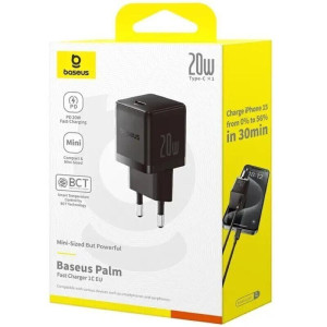 Блок живлення, зарядка Baseus Palm Fast Charger 1C 20W EU Cluster Black