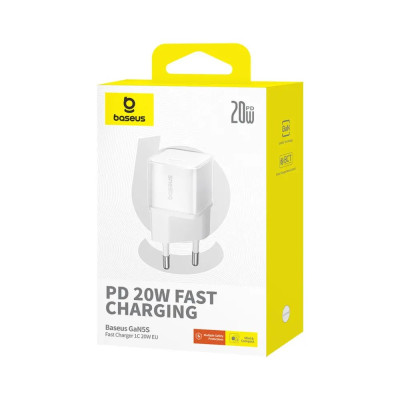Блок живлення, зарядка Baseus GaN5S Fast Charger 1C 20W EU Moon White