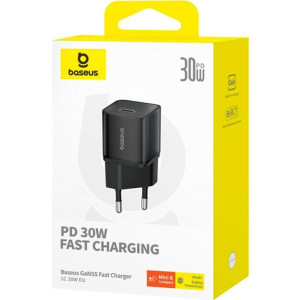 Блок живлення, зарядка Baseus GaN5S Fast Charger 1C 30W EU Cluster Black