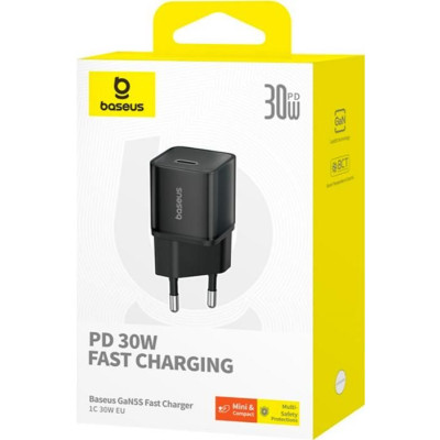 Блок живлення, зарядка Baseus GaN5S Fast Charger 1C 30W EU Cluster Black