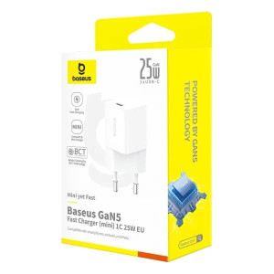Блок живлення, зарядка Baseus GaN5 Fast Charger (mini) 1C 25W EU Moon White