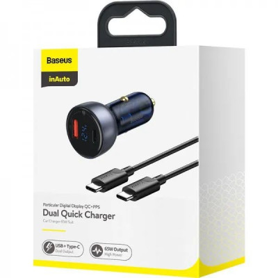 АЗП Baseus Particular Digital Display QC+PPS Car Charger 65W Dark Gray Cable(Type-C 1m)