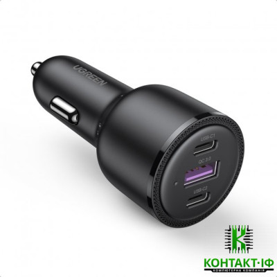Зарядний пристрій UGREEN 69W 2xUSB Type-C PD + USB-A Fast Car Charger Black (CD239) (20467)