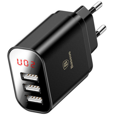 Зарядний пристрій Baseus 3xUSB 3.4A Mirror Lake Intelligent Digital Display Black