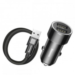 Зарядний пристрій Baseus Car Charger Small Screw Series 2USB 3.4A + USB-C Cable Black