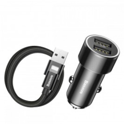 Зарядний пристрій Baseus Car Charger Small Screw Series 2USB 3.4A + Lightning Cable