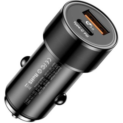 Зарядний пристрій Baseus USB Car Charger Small Screw USB 3.0+USB-C 36W Black
